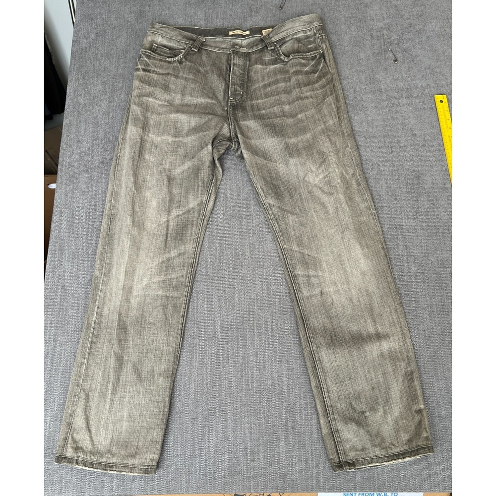 John Varvatos Jeans Mens 42x36 Gray Washed Denim Pima Cotton Whiskered Faded